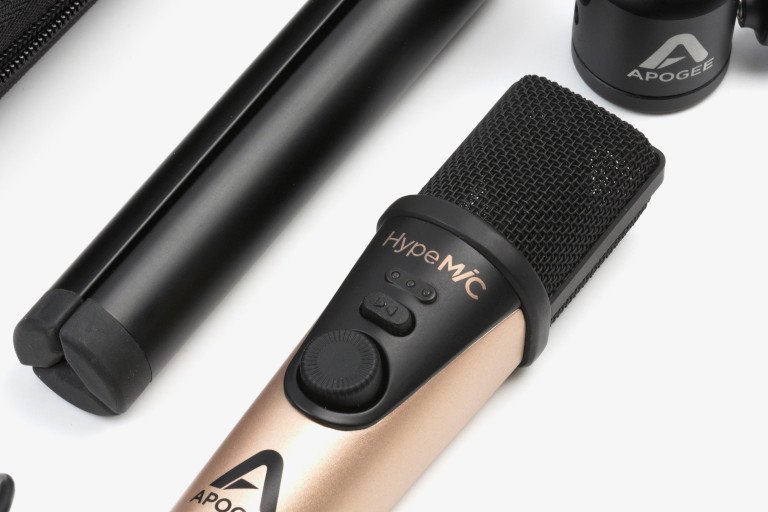 Mikrofon Apogee Hypemic na USB z wygodnym wskaźnikiem poziomu natężenia dźwięku