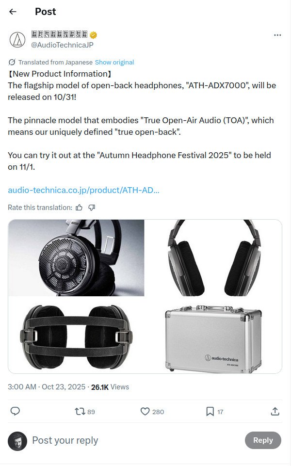 Zapowiedź Audio-Technica ATH-ADX7000 na x.com