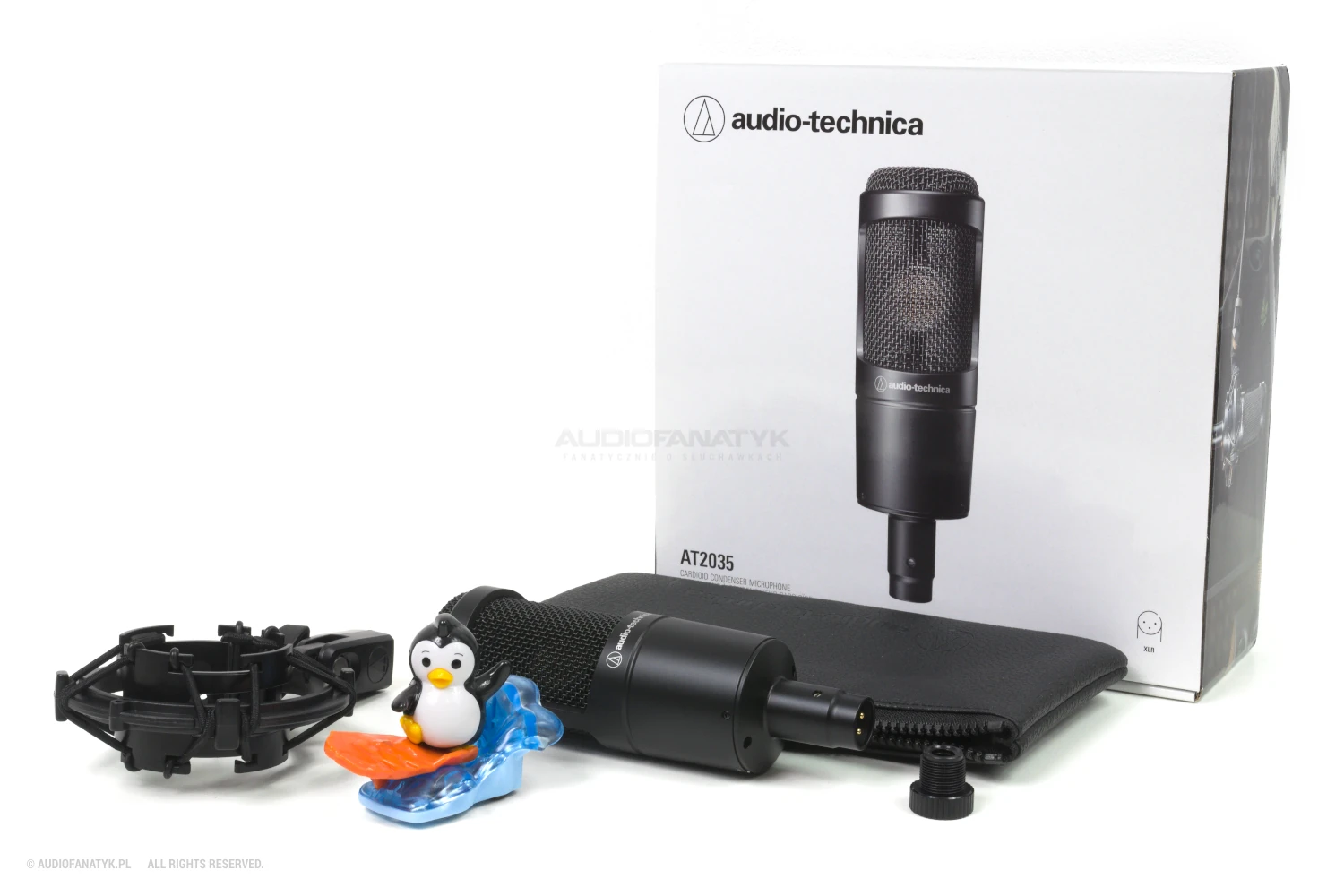 Kompletny zestaw Audio-Technica AT2035 wraz z pudełkiem