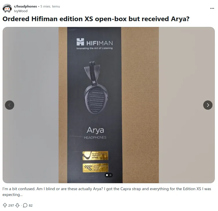 Ordered Hifiman edition XS open-box but received Arya?