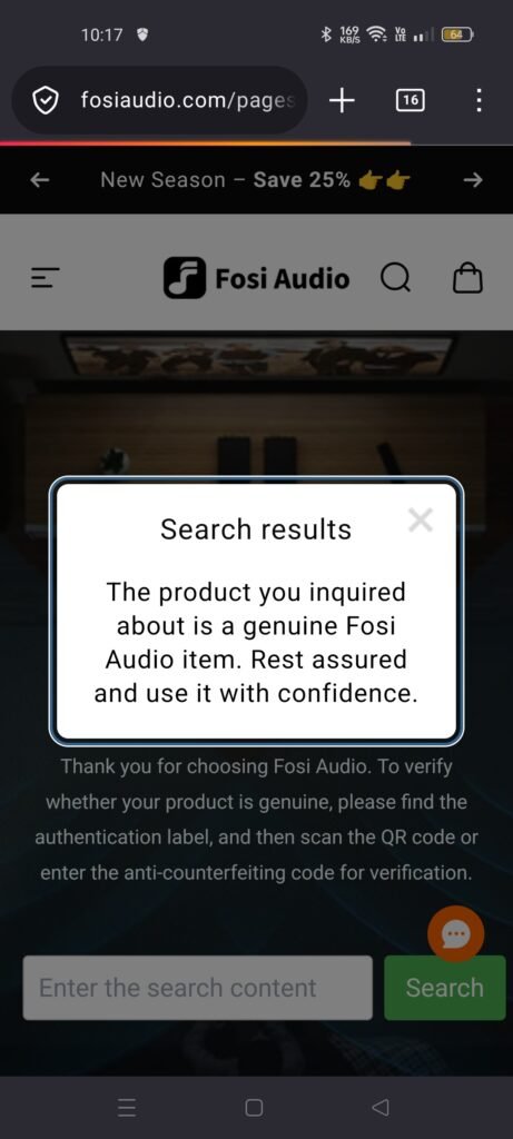 Zrzut ekranu Fosi Audio Genuine Check