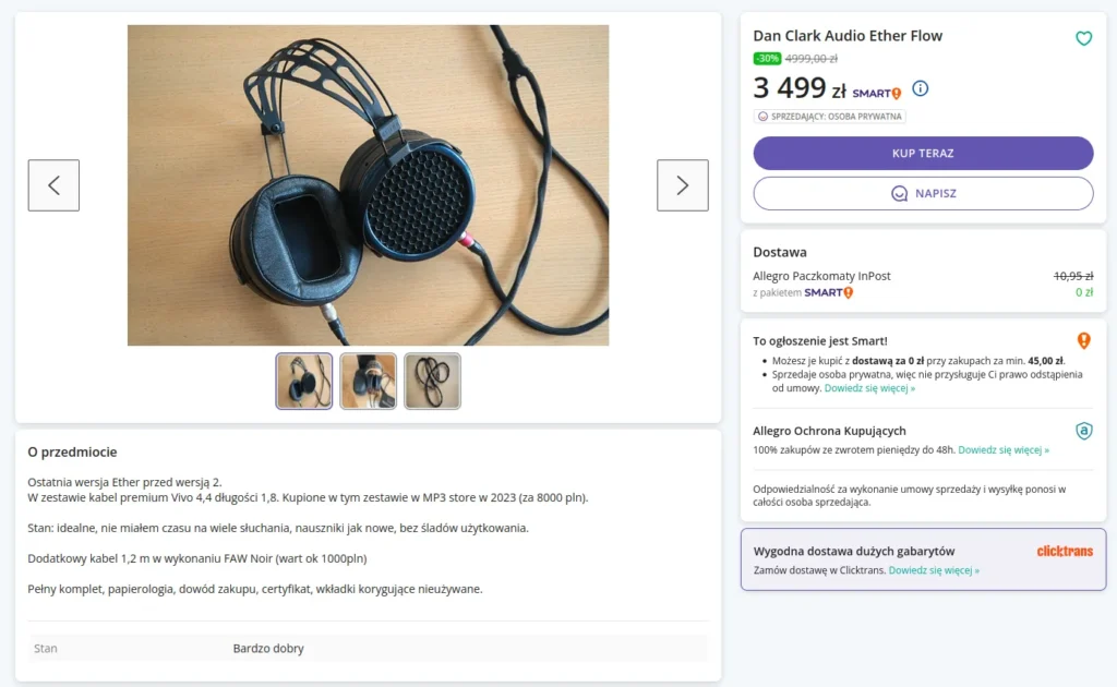 Ogłoszenie sprzedażowe z DCA Ether Flow za 3500 zł.